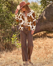 luvamia Faux Suede Cow Print Fall Jackets For Women Cropped Jacket Shacket Faux Leather, Full Lining, Button Down Shackets For Women With Pockets, Oversized Fall Outerwear, Cowgirl Outfits For Women