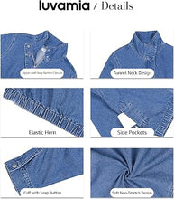 luvamia Jean Jacket Women Funnel Neck Zip Up Oversized Casual Denim Jackets Long Sleeve Short Jackets for Women, Elastic Hem Detail, Side Slant Pockets, Drop Shoulder, No Stretch, Western Fall Outfits