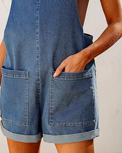 LUVAMIA Women's Denim Jumpsuit Overall Adjustable Sleeveless Stretch Short Romper Jean.