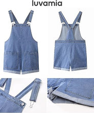 LUVAMIA Women's Denim Jumpsuit Overall Adjustable Sleeveless Stretch Short Romper Jean.