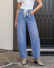 luvamia FleXclusive Barrel Jeans Women Trendy Baggy High Waisted Drawstring Denim Pants Barrel Wide Leg Pants, 27.5" Inseam, Baggy Jeans, Stretchy, Ankle Length, Drawstring Adjustable Waist, Casual Denim Outfits
