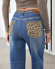 luvamia FleXcLusive Wide Leg Jeans for Women High Waisted Leopard Patchwork Denim Pants Stretchy, Baggy Straight Leg, 29.5" Inseam, Leopard Trimmed Waist & Front Pockets, Cheetah Print Back Pockets, Western Outfit