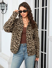 luvamia Women Leopard Print Bomber Jacket Oversized Wool Blend Fall Outfits Brushed, Cheetah, Animal Print Jackets, Stand Collar, Snap Button, Elastic Hem, Winter Coats with Pockets, Western Outfits