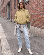 luvamia Women's Funnel Neck Jacket Casual Crop Zip Up Hooded Bomber Jackets Trendy, Oversized, Long Sleeve, Stand Collar, Elastic Cuff and Hem, Cropped, Funnel Neck Jacket Coats for Women, Fall Outfits