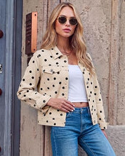 luvamia Jean Jacket Women Polka Dot Fall Stretch Denim Jacket With Pockets Classic Trucker Silhouette, Slightly Cropped Fit, Chest Flap Pockets, Button Front, Country Concert, Fall Outfits for Women