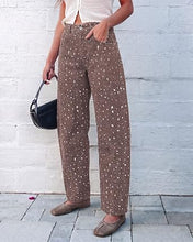 luvamia Barrel Jeans Women Deer Print High Waisted Patterned Denim Pants Knee Darts, 27.5" Inseam, Stretchy, Patterned Pants, Deer Fawn Print, Baggy Jeans Y2K, Speckled Dots, Concert Outfits Women