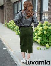 LUVAMIA 2025 Fall Winter Women's Corduroy Midi Skirt - High Waist Elastic Waistband Comfort Casual Solid Color Skirt