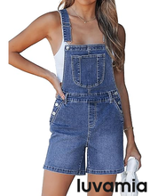 luvamia FleXclusive Denim Overalls for Women Loose Fit Baggy Jean Shorts Overall Bib Summer Casual Stretchy Adjustable Shortalls