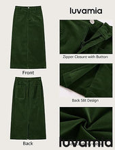 LUVAMIA 2025 Fall Winter Women's Corduroy Midi Skirt - High Waist Elastic Waistband Comfort Casual Solid Color Skirt