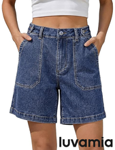 luvamia FleXclusive Jean Shorts for Women High Waisted Wide Leg Cinch Waist Stretchy Denim Mid Thigh Shorts Casual Summer Jorts