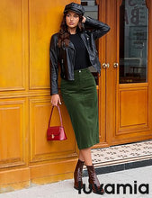 LUVAMIA 2025 Fall Winter Women's Corduroy Midi Skirt - High Waist Elastic Waistband Comfort Casual Solid Color Skirt