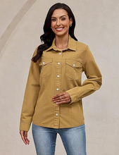 luvamia FleXclusive Denim Shirts for Women Long Sleeve Button Down Chambray Relaxed Fit Western Jean Shirts Casual Collared Jean Top
