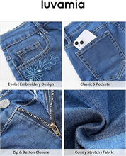 luvamia FleXclusive Jean Shorts for Women High Waisted Eyelet Embroidered Mid Thigh Wide Leg Stretchy Denim Shorts Summer Jorts