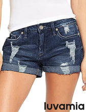 luvamia Women's Casual Ripped Denim Shorts Mid Rise Stretch Folded Hem Short Jeans