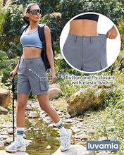 luvamia Cargo Shorts Women High Waisted Casual Elastic Waist 7" Inseam Mid Thigh Hiking Golf Shorts with Utility Pockets