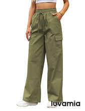 GRAPENT Womens Cargo Pants Wide Leg Baggy High Rise Pull On Elastic Waist Stretch Loose Pants with Pocket 90s Outfit Y2K