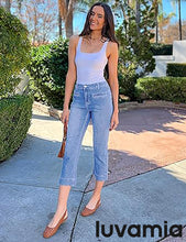 luvamia Capri Jeans for Women High Waisted Slim Straight Stretchy Denim Capris Pants Welt Pockets Casual Cropped Jeans