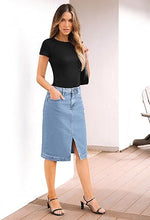 LUVAMIA Women's Brief Denim Midi Knee-Length Skirt Vintage Split High-Waist