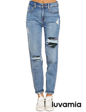 luvamia Women's Casual Ripped Jeans Elastic Waist Slim Boyfriend Jeans Denim Pants