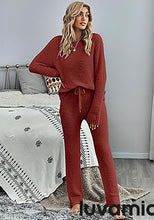 luvamia Women's Casual Pajamas Sets Long Sleeve Tops and Pants Knitted Pjs Loungewear