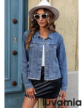 luvamia Women's Basic Button Down Stretch Fitted Long Sleeves Denim Jean Jacket