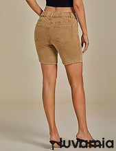 LUVAMIA Women's Denim Elastic Waist Walkshorts with Pockets