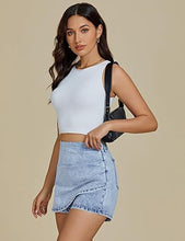 LUVAMIA Women's Slim Fit Pleated Denim Unlined Irregular Retro High Waisted Skorts