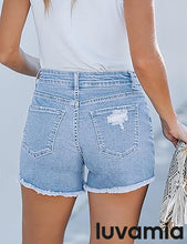 luvamia Jean Shorts for Women High Waisted Stretchy Distressed Denim Shorts Ripped Frayed Raw Hem Summer Casual Shorts