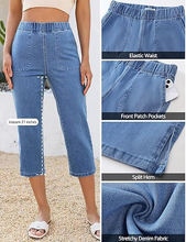 luvamia Womens Capri Jeans Pull On Jeans for Women Trendy Stretch Denim High Rise Elastic Waist Straight Leg Capri Pants