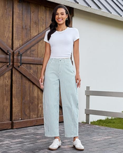 luvamia Barrel Jeans for Women Trendy Baggy Wide Leg Striped High Waisted Cropped Casual Pinstripe Stretchy Denim Pants