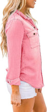luvamia Women Chambray Jean Western Shirts Long Sleeve Button Down Denim Shirt Tops