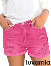 luvamia Women's Ripped Denim Jean Shorts High Waisted Stretchy Folded Hem Short Jeans