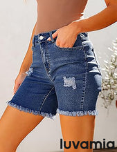 LUVAMIA Women's High Waisted Distressed Raw Hem Stretch Denim Shorts