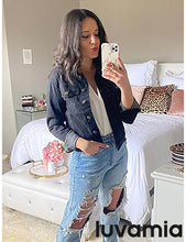 luvamia Women's Basic Button Down Stretch Fitted Long Sleeves Denim Jean Jacket