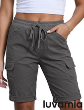 luvamia Bermuda Shorts for Women Knee Length High Rise Summer Casual Shorts Elastic Wasit Drawstring with Pockets