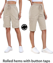 luvamia Bermuda Shorts for Women Knee Length High Rise Summer Casual Shorts Elastic Wasit Drawstring with Pockets