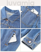 LUVAMIA Denim Jackets for Women Trendy Long Sleeve Button Down Shirt Jacket with Pocket