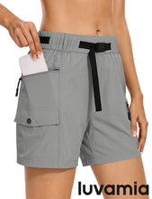 luvamia Cargo Shorts for Women Mid Thigh High Rise Lightweight Quick Dry Hiking Shorts Women Zipper Pockets with Belt