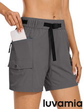 luvamia Cargo Shorts for Women Mid Thigh High Rise Lightweight Quick Dry Hiking Shorts Women Zipper Pockets with Belt