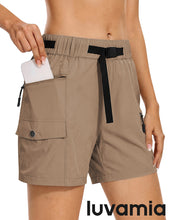 luvamia Cargo Shorts for Women Mid Thigh High Rise Lightweight Quick Dry Hiking Shorts Women Zipper Pockets with Belt