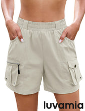 luvamia Hiking Shorts for Women Elastic Waist Pull On Quick Dry Zipper Pockets Lightweight Camping 5" Inseam Cargo Shorts