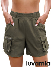 luvamia Hiking Shorts for Women Elastic Waist Pull On Quick Dry Zipper Pockets Lightweight Camping 5" Inseam Cargo Shorts