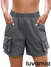 luvamia Hiking Shorts for Women Elastic Waist Pull On Quick Dry Zipper Pockets Lightweight Camping 5" Inseam Cargo Shorts