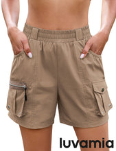 luvamia Hiking Shorts for Women Elastic Waist Pull On Quick Dry Zipper Pockets Lightweight Camping 5" Inseam Cargo Shorts