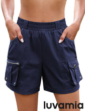 luvamia Hiking Shorts for Women Elastic Waist Pull On Quick Dry Zipper Pockets Lightweight Camping 5" Inseam Cargo Shorts