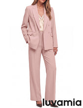 luvamia Pants Suits Women 2 Piece Double Breasted Business Casual Outfits Classic Notch Lapel, Wide Leg Pants, Structured Shoulders, Professional Dressy Pantsuit Set, Office Chic, 2026 Fall Fashion