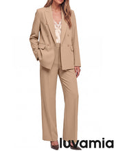luvamia Pants Suits Women 2 Piece Double Breasted Business Casual Outfits Classic Notch Lapel, Wide Leg Pants, Structured Shoulders, Professional Dressy Pantsuit Set, Office Chic, 2026 Fall Fashion