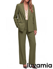 luvamia Pants Suits Women 2 Piece Double Breasted Business Casual Outfits Classic Notch Lapel, Wide Leg Pants, Structured Shoulders, Professional Dressy Pantsuit Set, Office Chic, 2026 Fall Fashion