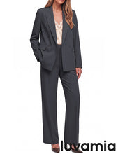 luvamia Pants Suits Women 2 Piece Double Breasted Business Casual Outfits Classic Notch Lapel, Wide Leg Pants, Structured Shoulders, Professional Dressy Pantsuit Set, Office Chic, 2026 Fall Fashion