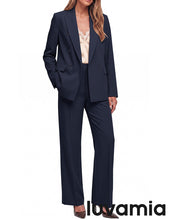 luvamia Pants Suits Women 2 Piece Double Breasted Business Casual Outfits Classic Notch Lapel, Wide Leg Pants, Structured Shoulders, Professional Dressy Pantsuit Set, Office Chic, 2026 Fall Fashion